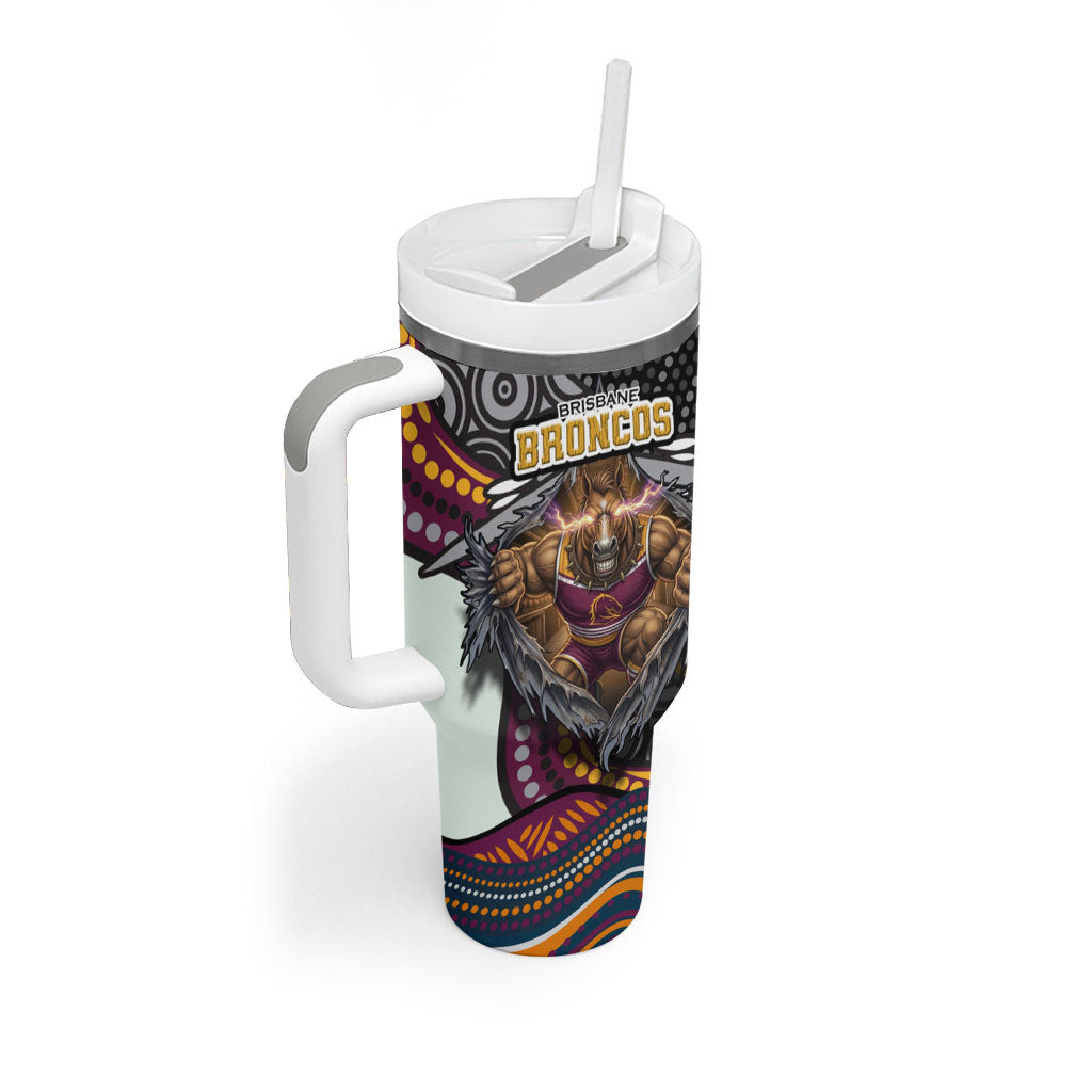 Brisbane Broncos Tumbler With Handle The Scream of Lightning Eyes - Indigenous Dot Ripping Effect