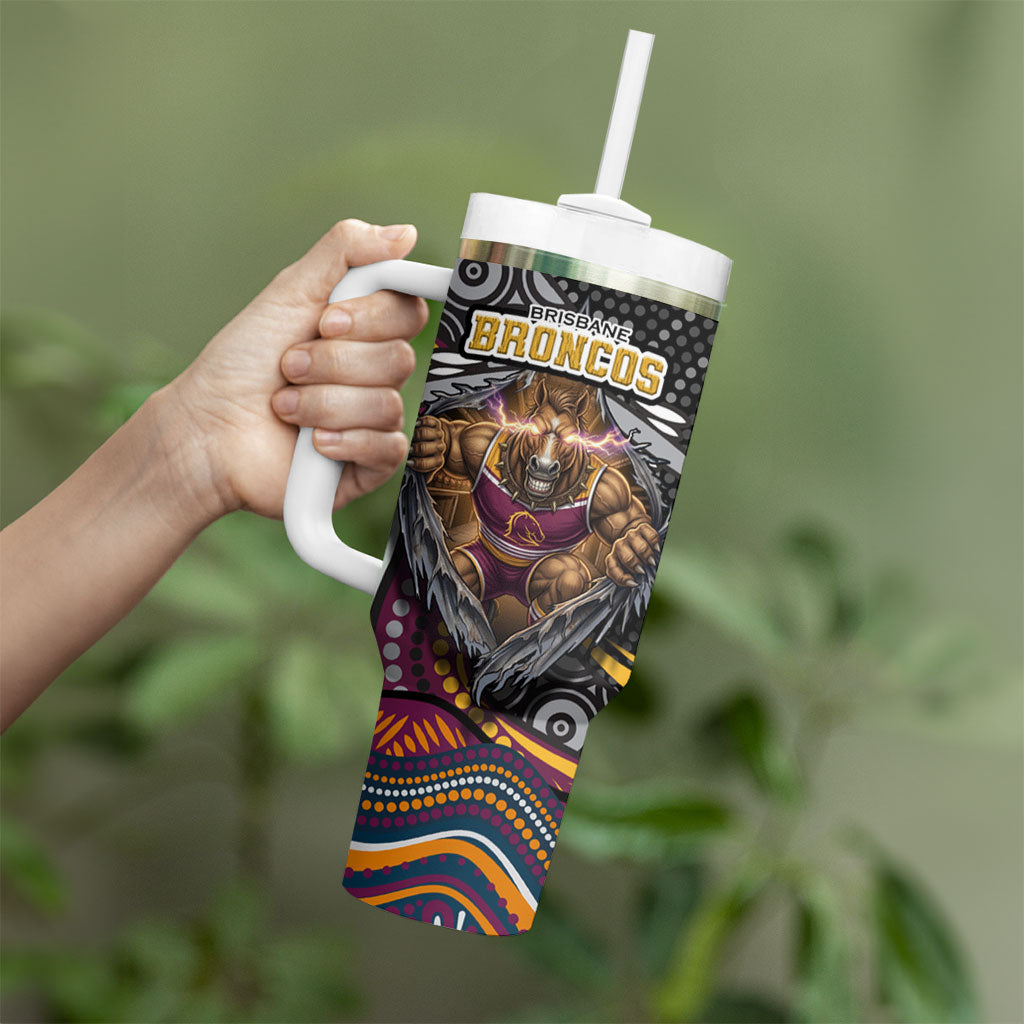 Brisbane Broncos Tumbler With Handle The Scream of Lightning Eyes - Indigenous Dot Ripping Effect