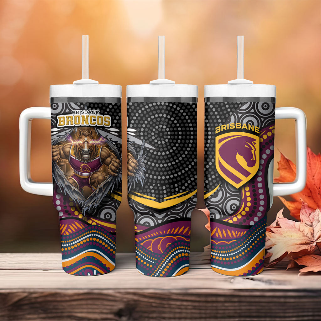 Brisbane Broncos Tumbler With Handle The Scream of Lightning Eyes - Indigenous Dot Ripping Effect