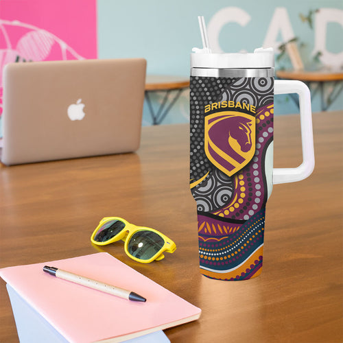 Brisbane Broncos Tumbler With Handle The Scream of Lightning Eyes - Indigenous Dot Ripping Effect