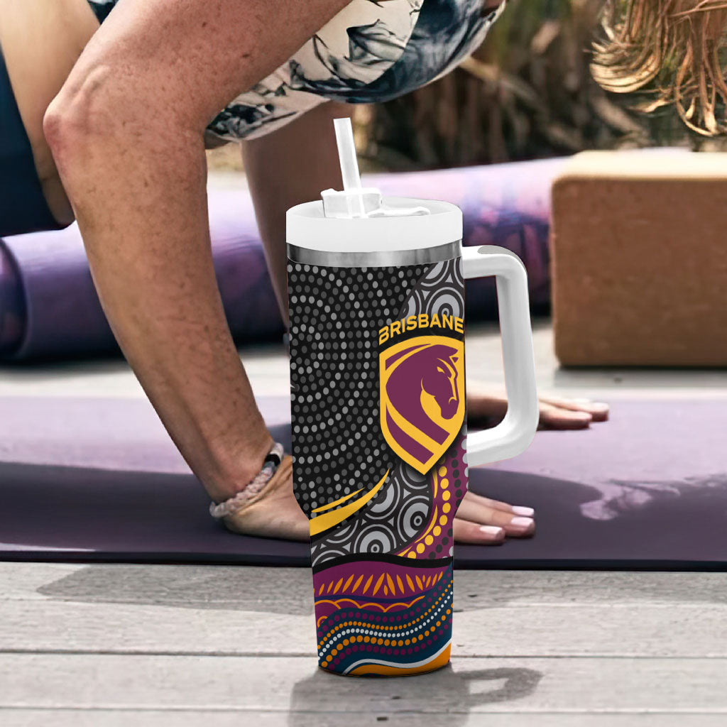 Brisbane Broncos Tumbler With Handle The Scream of Lightning Eyes - Indigenous Dot Ripping Effect