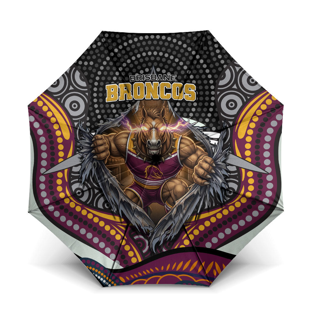 Brisbane Broncos Umbrella The Scream of Lightning Eyes - Indigenous Dot Ripping Effect