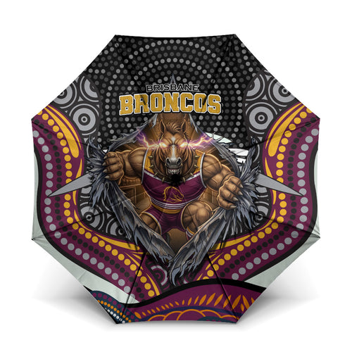 Brisbane Broncos Umbrella The Scream of Lightning Eyes - Indigenous Dot Ripping Effect