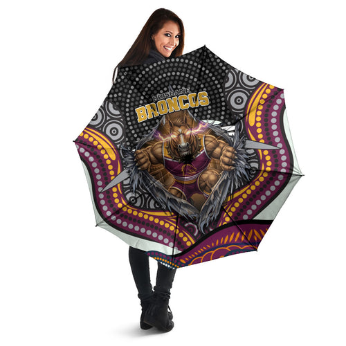 Brisbane Broncos Umbrella The Scream of Lightning Eyes - Indigenous Dot Ripping Effect