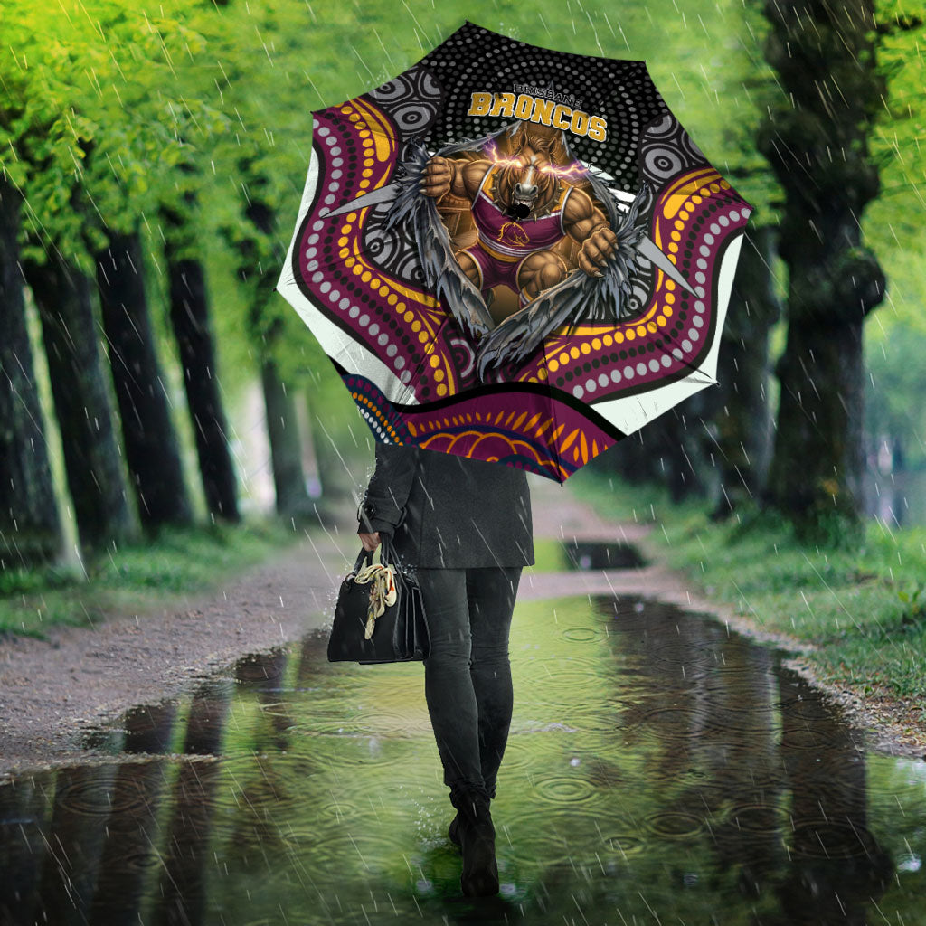 Brisbane Broncos Umbrella The Scream of Lightning Eyes - Indigenous Dot Ripping Effect