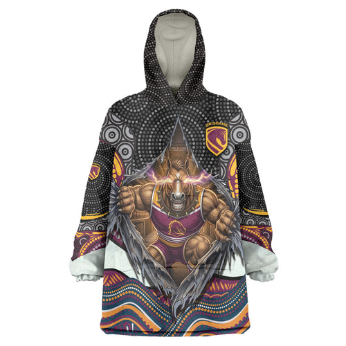 Brisbane Broncos Wearable Blanket Hoodie The Scream of Lightning Eyes - Indigenous Dot Ripping Effect