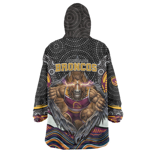 Brisbane Broncos Wearable Blanket Hoodie The Scream of Lightning Eyes - Indigenous Dot Ripping Effect