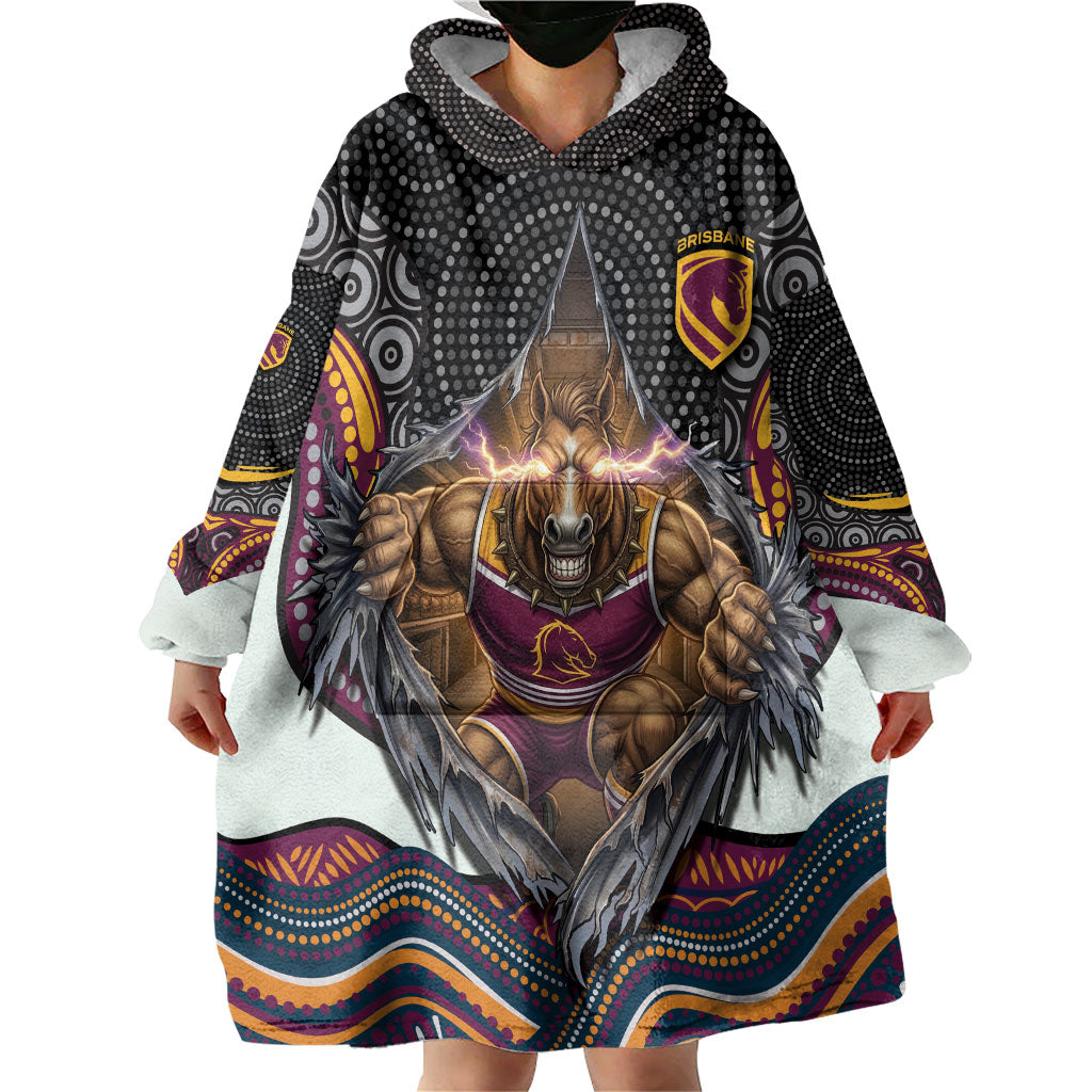 Brisbane Broncos Wearable Blanket Hoodie The Scream of Lightning Eyes - Indigenous Dot Ripping Effect