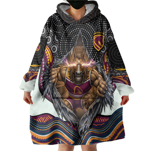 Brisbane Broncos Wearable Blanket Hoodie The Scream of Lightning Eyes - Indigenous Dot Ripping Effect