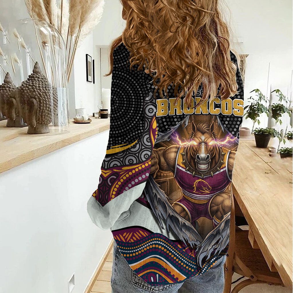 Brisbane Broncos Women Casual Shirt The Scream of Lightning Eyes - Indigenous Dot Ripping Effect
