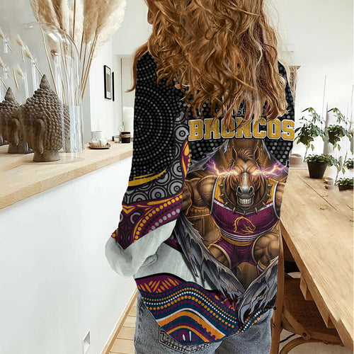 Brisbane Broncos Women Casual Shirt The Scream of Lightning Eyes - Indigenous Dot Ripping Effect
