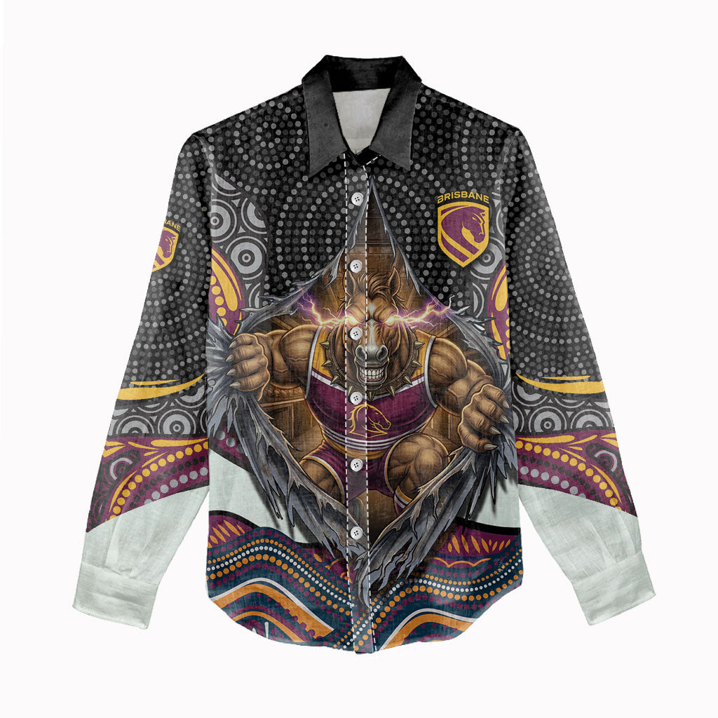Brisbane Broncos Women Casual Shirt The Scream of Lightning Eyes - Indigenous Dot Ripping Effect