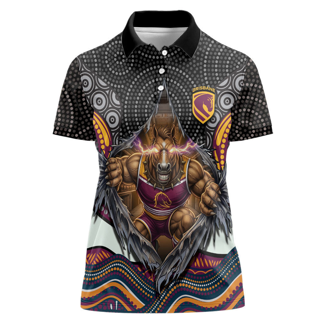 Brisbane Broncos Women Polo Shirt The Scream of Lightning Eyes - Indigenous Dot Ripping Effect