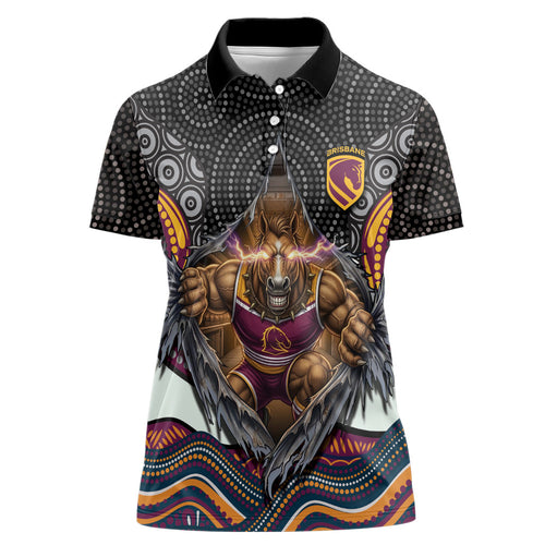 Brisbane Broncos Women Polo Shirt The Scream of Lightning Eyes - Indigenous Dot Ripping Effect