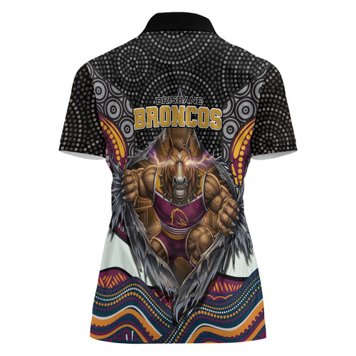 Brisbane Broncos Women Polo Shirt The Scream of Lightning Eyes - Indigenous Dot Ripping Effect