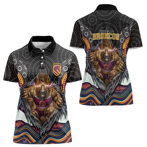 Brisbane Broncos Women Polo Shirt The Scream of Lightning Eyes - Indigenous Dot Ripping Effect