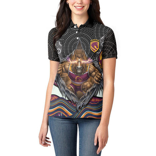 Brisbane Broncos Women Polo Shirt The Scream of Lightning Eyes - Indigenous Dot Ripping Effect