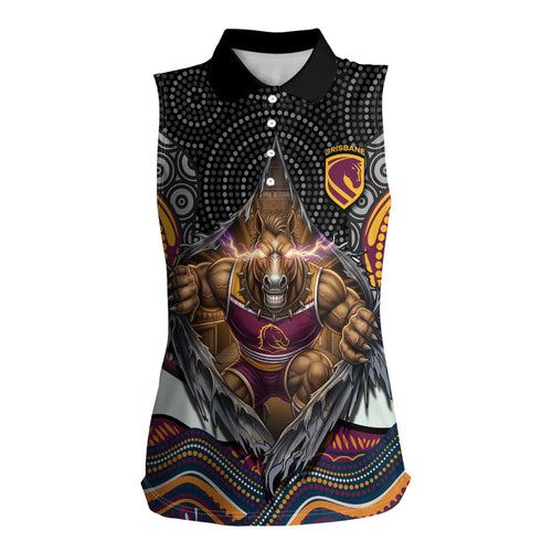 Brisbane Broncos Women Sleeveless Polo Shirt The Scream of Lightning Eyes - Indigenous Dot Ripping Effect