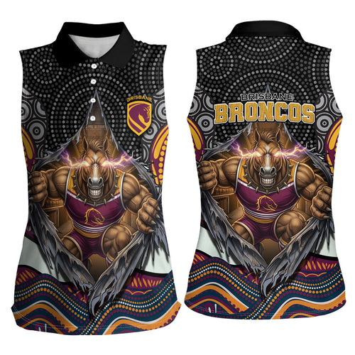 Brisbane Broncos Women Sleeveless Polo Shirt The Scream of Lightning Eyes - Indigenous Dot Ripping Effect
