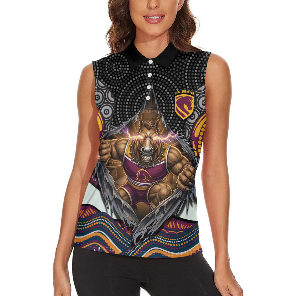 Brisbane Broncos Women Sleeveless Polo Shirt The Scream of Lightning Eyes - Indigenous Dot Ripping Effect