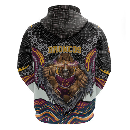 Brisbane Broncos Zip Hoodie The Scream of Lightning Eyes - Indigenous Dot Ripping Effect