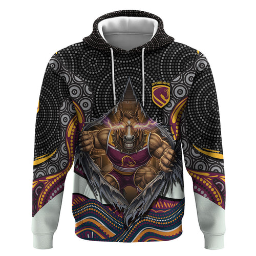 Brisbane Broncos Zip Hoodie The Scream of Lightning Eyes - Indigenous Dot Ripping Effect