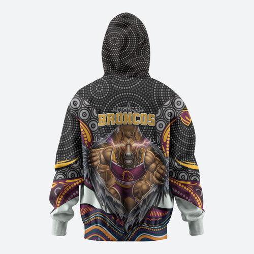 Brisbane Broncos Zip Hoodie The Scream of Lightning Eyes - Indigenous Dot Ripping Effect