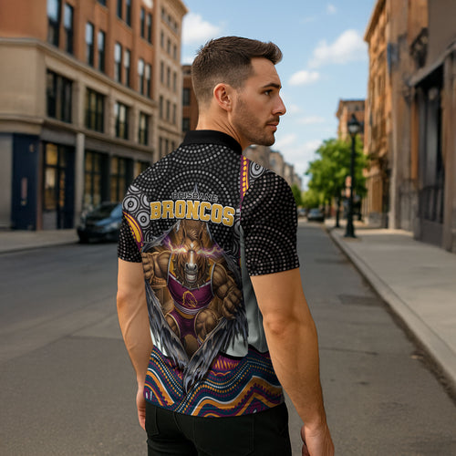Brisbane Broncos Zipper Polo Shirt The Scream of Lightning Eyes - Indigenous Dot Ripping Effect