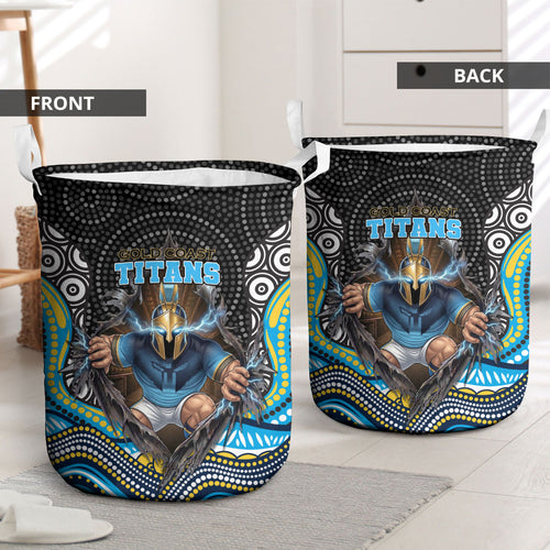 Gold Coast Titans Laundry Basket The Scream of Lightning Eyes - Indigenous Dot Ripping Effect