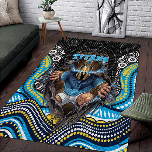 Gold Coast Titans Area Rug The Scream of Lightning Eyes - Indigenous Dot Ripping Effect