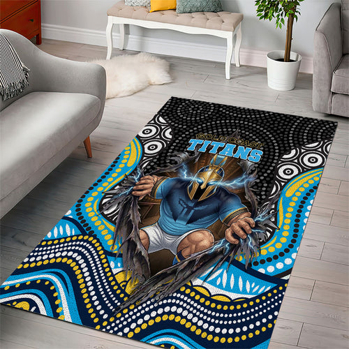 Gold Coast Titans Area Rug The Scream of Lightning Eyes - Indigenous Dot Ripping Effect