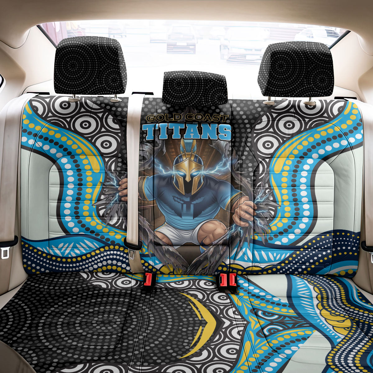Gold Coast Titans Back Car Seat Cover The Scream of Lightning Eyes - Indigenous Dot Ripping Effect