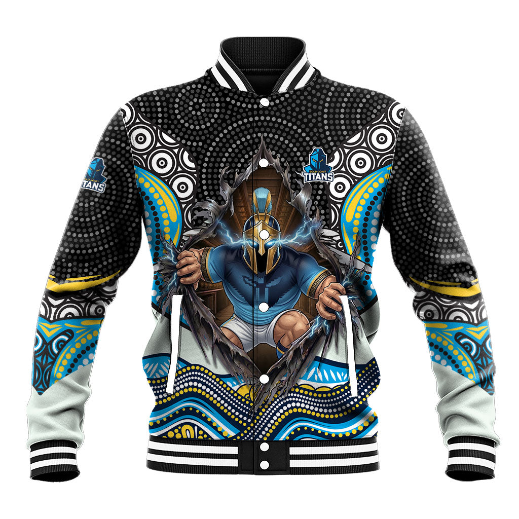 Gold Coast Titans Baseball Jacket The Scream of Lightning Eyes - Indigenous Dot Ripping Effect