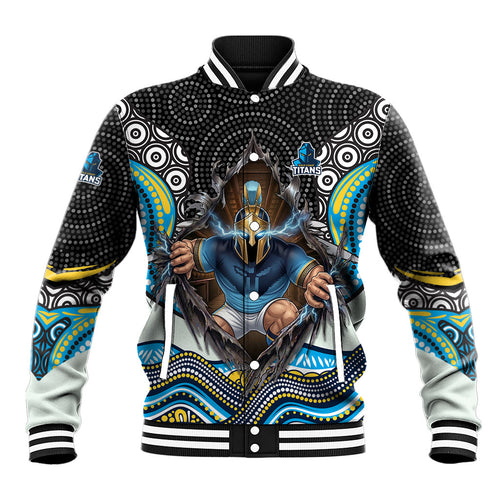 Gold Coast Titans Baseball Jacket The Scream of Lightning Eyes - Indigenous Dot Ripping Effect