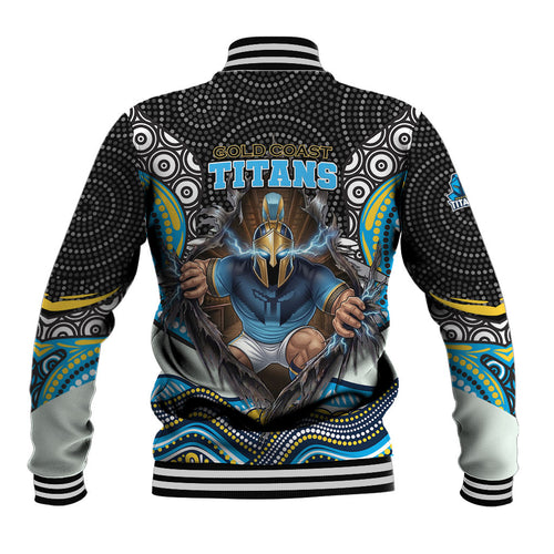 Gold Coast Titans Baseball Jacket The Scream of Lightning Eyes - Indigenous Dot Ripping Effect