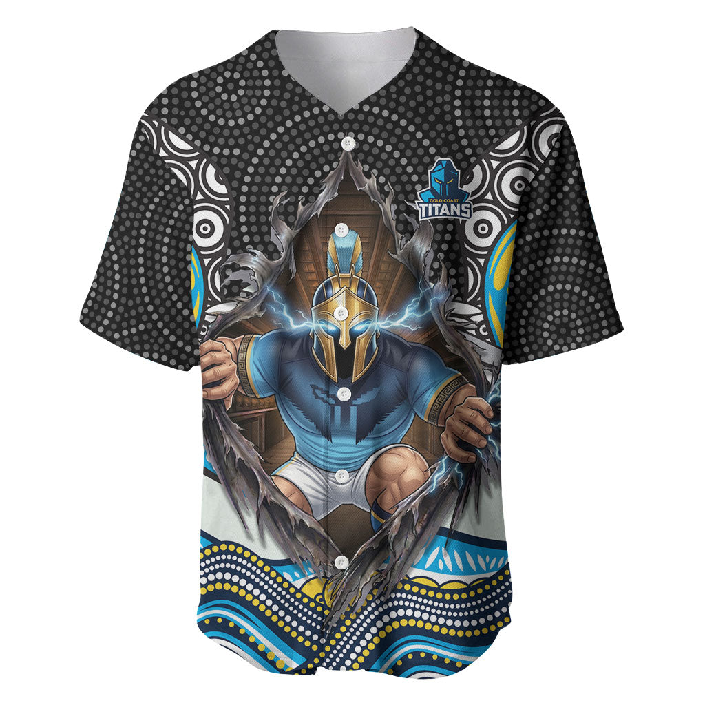 Gold Coast Titans Baseball Jersey The Scream of Lightning Eyes - Indigenous Dot Ripping Effect
