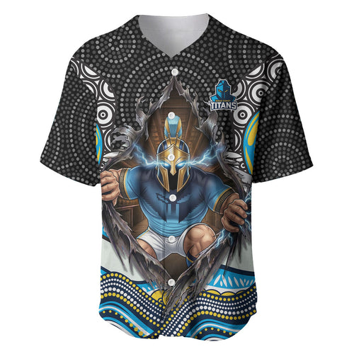 Gold Coast Titans Baseball Jersey The Scream of Lightning Eyes - Indigenous Dot Ripping Effect