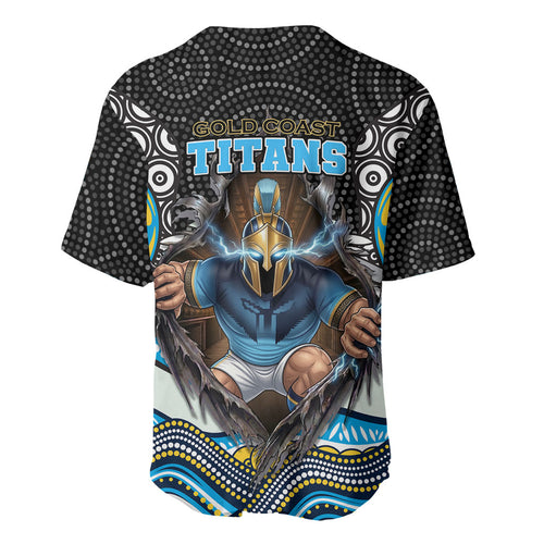 Gold Coast Titans Baseball Jersey The Scream of Lightning Eyes - Indigenous Dot Ripping Effect