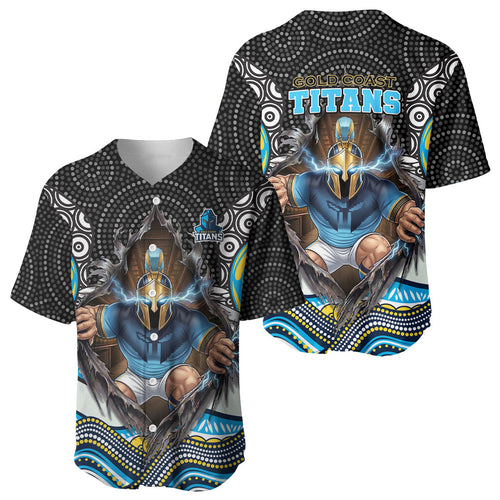 Gold Coast Titans Baseball Jersey The Scream of Lightning Eyes - Indigenous Dot Ripping Effect
