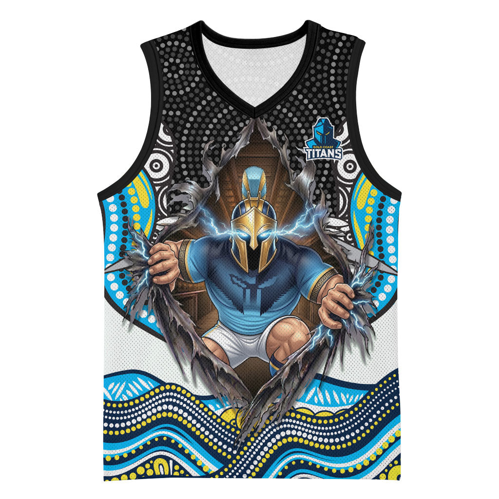 Gold Coast Titans Basketball Jersey The Scream of Lightning Eyes - Indigenous Dot Ripping Effect