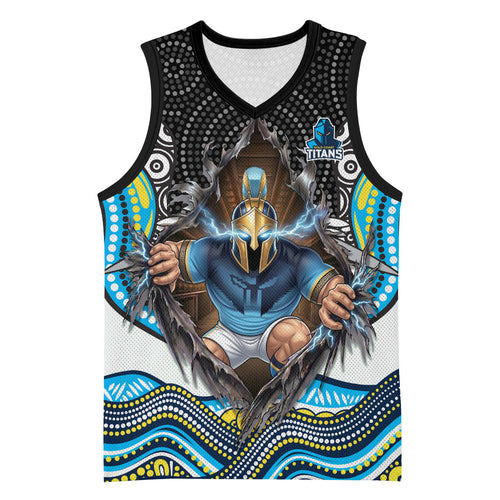 Gold Coast Titans Basketball Jersey The Scream of Lightning Eyes - Indigenous Dot Ripping Effect