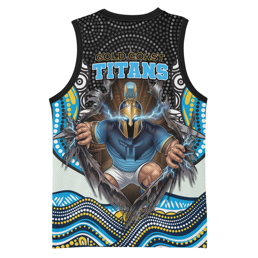Gold Coast Titans Basketball Jersey The Scream of Lightning Eyes - Indigenous Dot Ripping Effect
