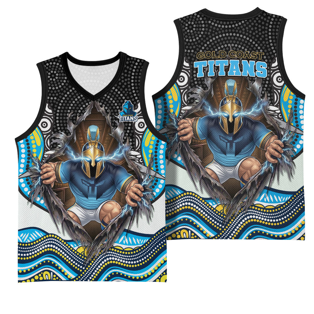 Gold Coast Titans Basketball Jersey The Scream of Lightning Eyes - Indigenous Dot Ripping Effect