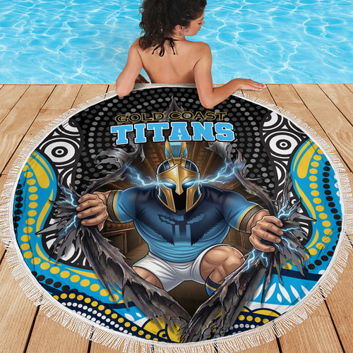 Gold Coast Titans Beach Blanket The Scream of Lightning Eyes - Indigenous Dot Ripping Effect