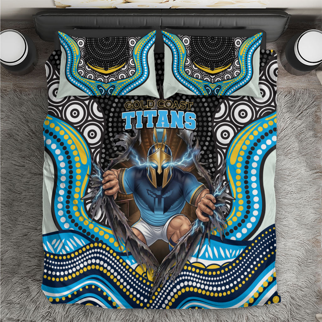 Gold Coast Titans Bedding Set The Scream of Lightning Eyes - Indigenous Dot Ripping Effect