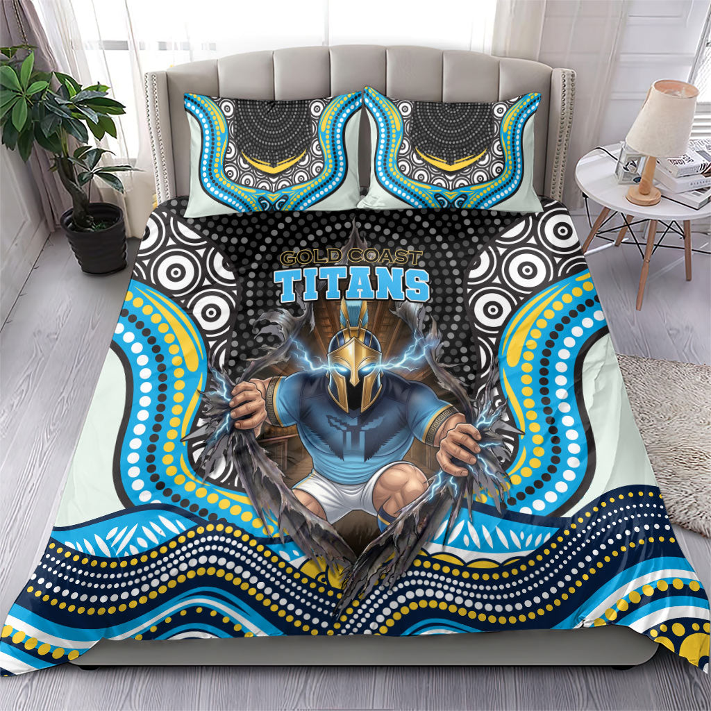 Gold Coast Titans Bedding Set The Scream of Lightning Eyes - Indigenous Dot Ripping Effect