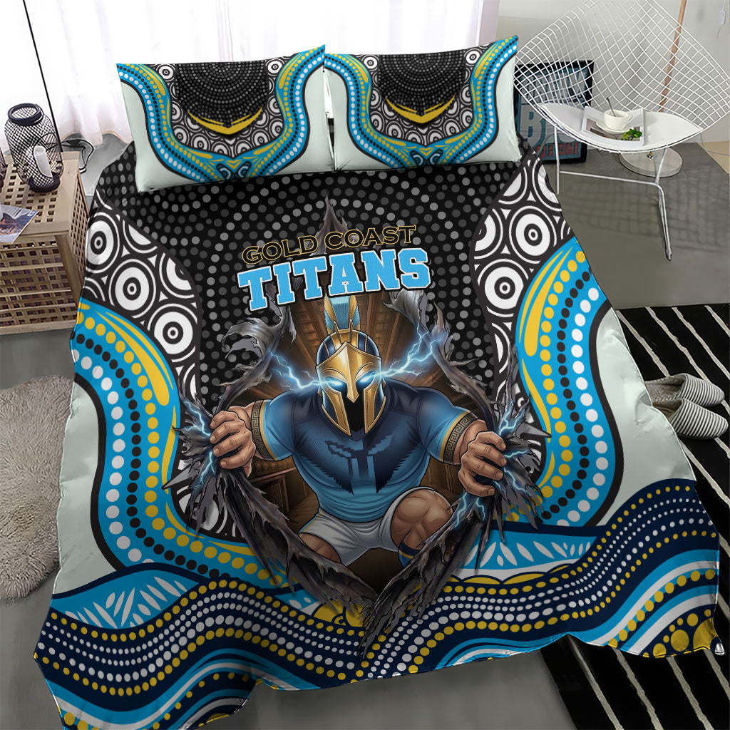 Gold Coast Titans Bedding Set The Scream of Lightning Eyes - Indigenous Dot Ripping Effect