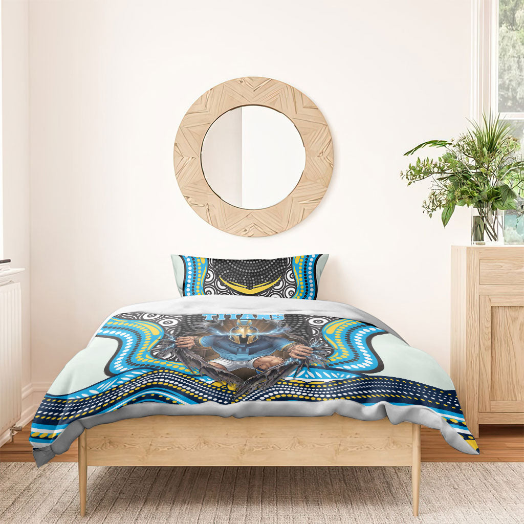 Gold Coast Titans Bedding Set The Scream of Lightning Eyes - Indigenous Dot Ripping Effect