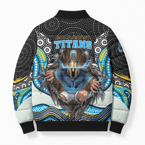 Gold Coast Titans Bomber Puffer Jacket The Scream of Lightning Eyes - Indigenous Dot Ripping Effect