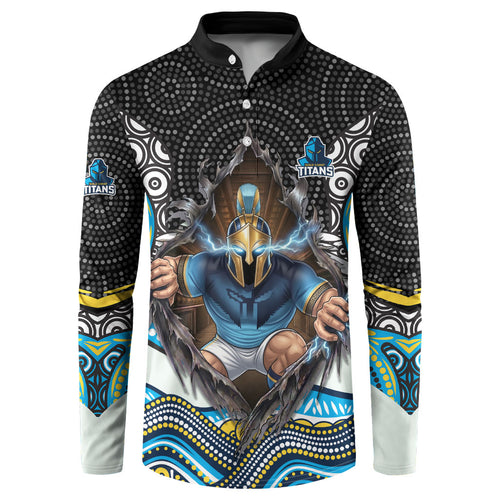 Gold Coast Titans Button Sweatshirt The Scream of Lightning Eyes - Indigenous Dot Ripping Effect